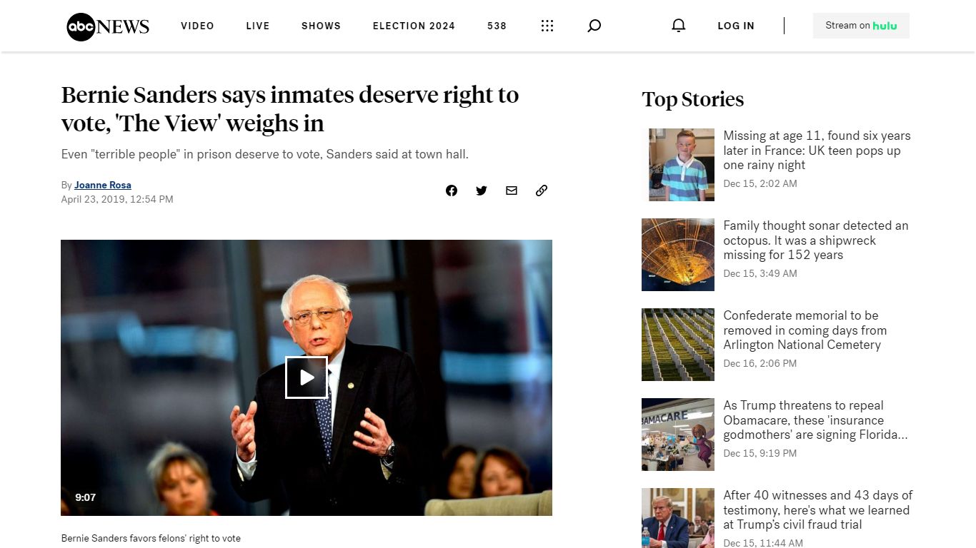 Bernie Sanders says inmates deserve right to vote, 'The View' weighs in ...